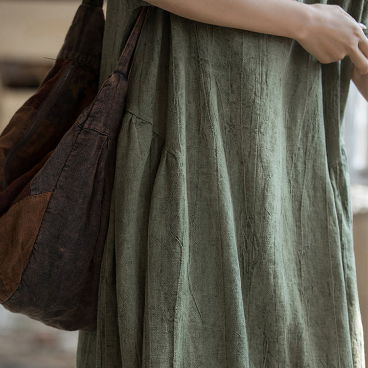 Buddha Stonesハンドメイド タイダイ Vネック ミディドレス リネン 半袖ドレス - image 6