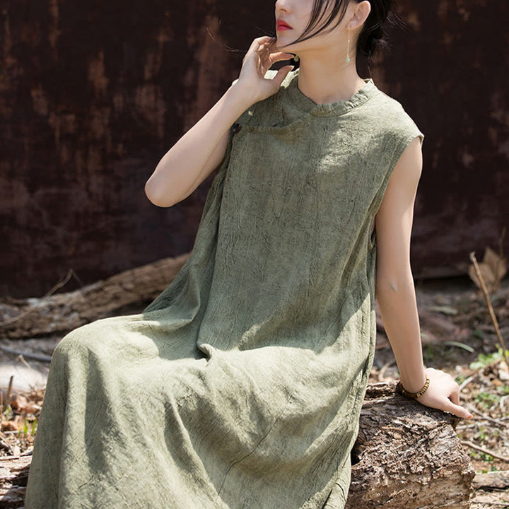 Buddha Stonesハンドメイド タイダイ ミディドレス リネン ノースリーブ ドレス - image 10