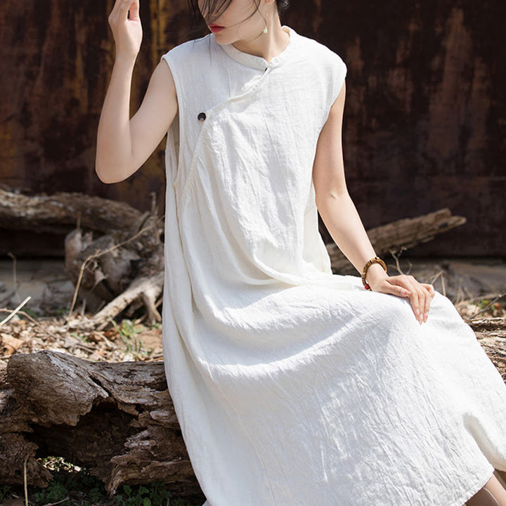 Buddha Stonesハンドメイド タイダイ ミディドレス リネン ノースリーブ ドレス - image 17