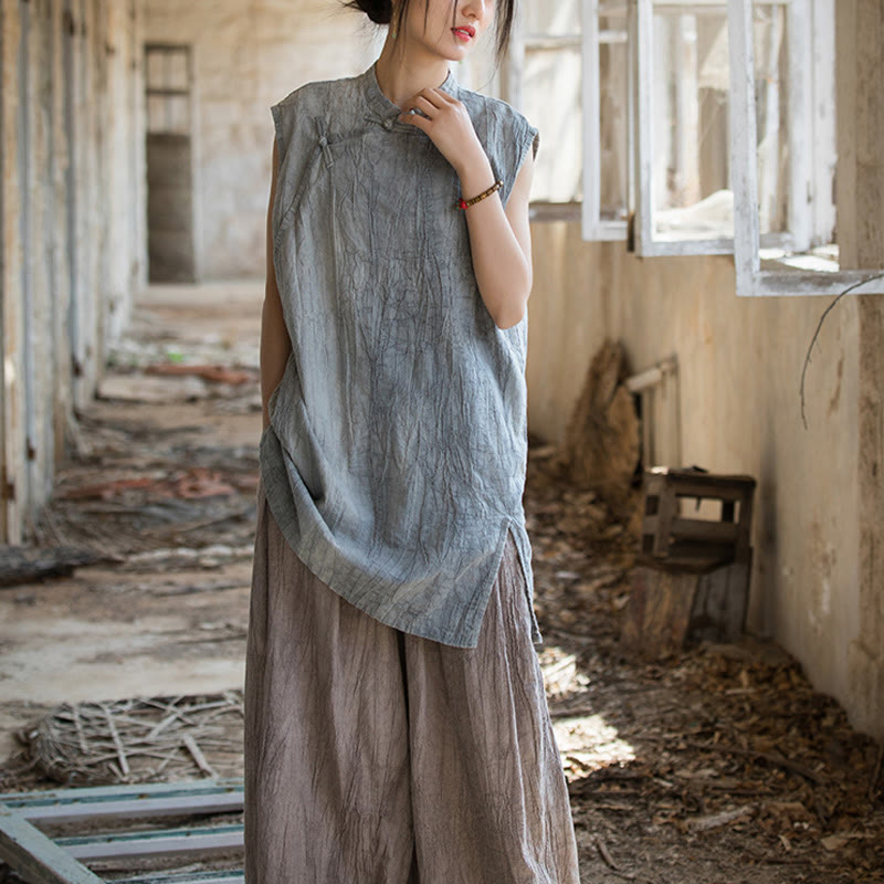 Buddha Stonesハンドメイド タイダイ ラミー リネン フロッグボタン ノースリーブ ベスト - image 6