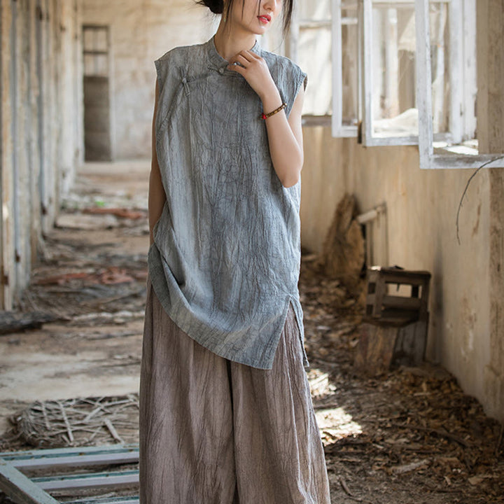 Buddha Stonesハンドメイド タイダイ ラミー リネン フロッグボタン ノースリーブ ベスト - image 6