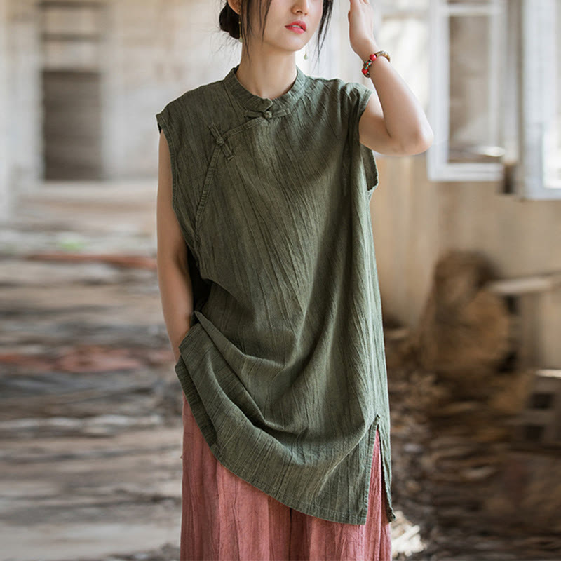 Buddha Stonesハンドメイド タイダイ ラミー リネン フロッグボタン ノースリーブ ベスト - グリーン(バスト112cm/肩幅42cm/着丈84cm)(トップスのみ) - image 21
