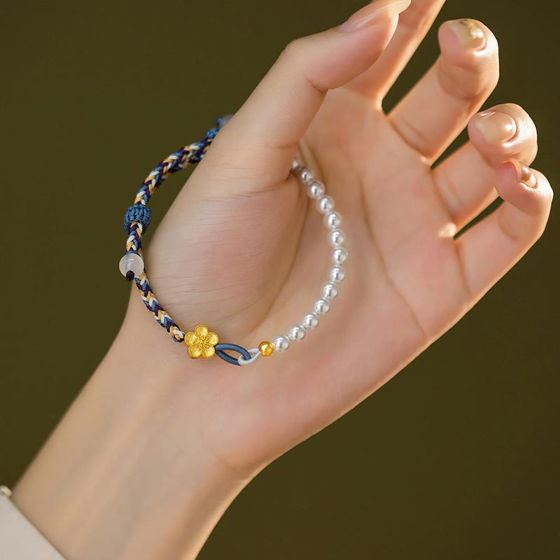 Buddha Stones925スターリングシルバー ピーチブロッサムパール カルセドニー ヒーリングロープブレスレット