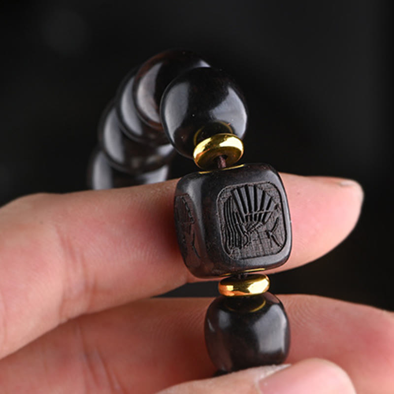 Buddha Stonesチベット黒檀バレルビーズ幸運と宝物バランスブレスレット