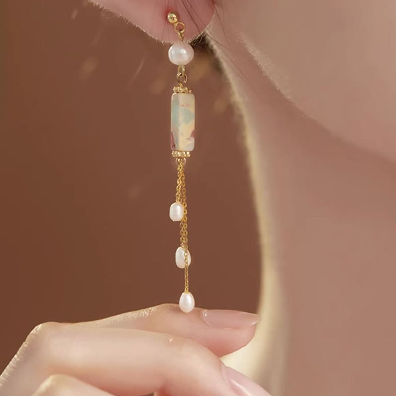 Buddha Stones925 スターリングシルバー ポスト 寿山石パール ヒーリングドロップイヤリング