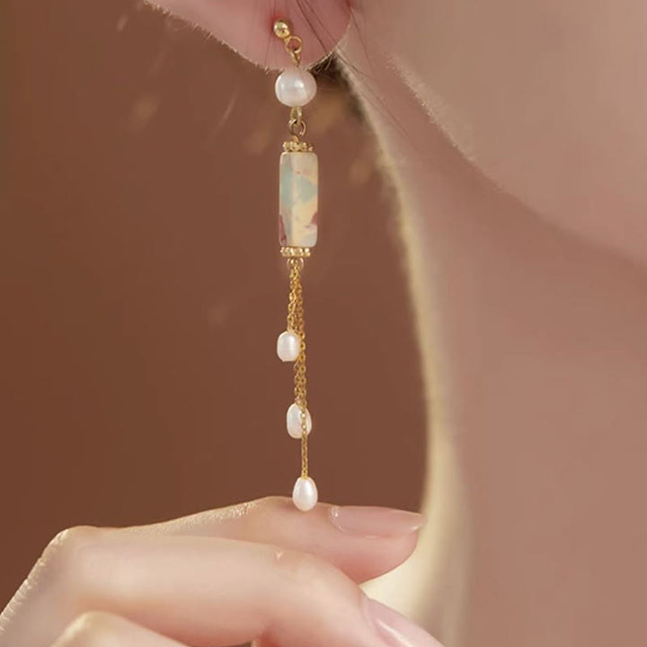 Buddha Stones925 スターリングシルバー ポスト 寿山石パール ヒーリングドロップイヤリング