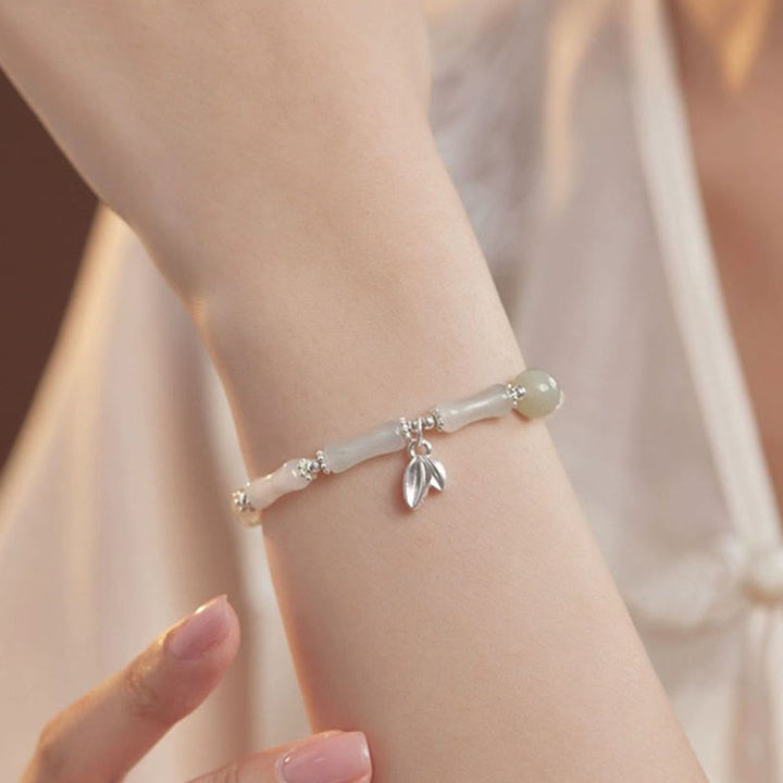 Buddha Stones 925スターリングシルバー 天然天山翡翠 竹チャーム幸運ブレスレット - image 4