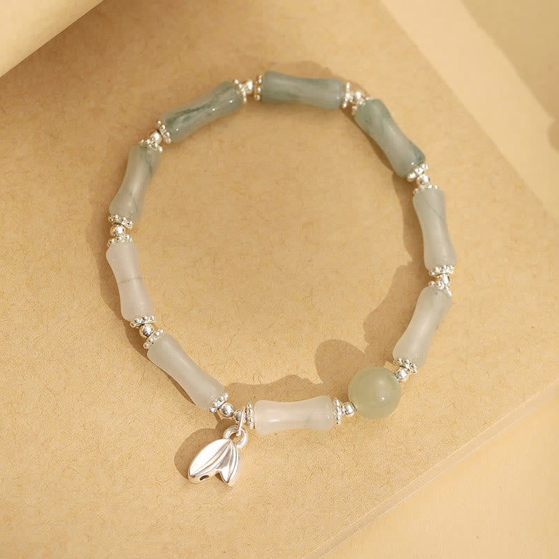 Buddha Stones 925スターリングシルバー 天然天山翡翠 竹チャーム幸運ブレスレット - image 1