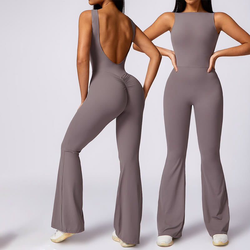 Buddha Stonesレディース カジュアル ノースリーブ ジャンプスーツ フレアパンツ スポーツ フィットネス ヨガ ボディスーツ - パープルグレー - US8-10、 UK/AU12-14、 EU40-42 (XL) - image 0