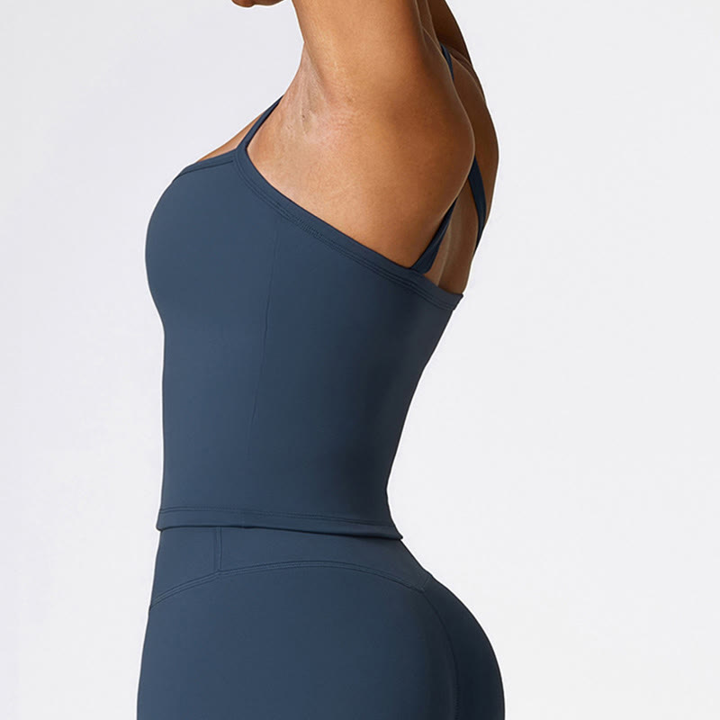 Buddha Stones無地 クロップ タンクトップ ハイウエスト ショーツ スポーツ フィットネス ジム ヨガ ウェア - image 4