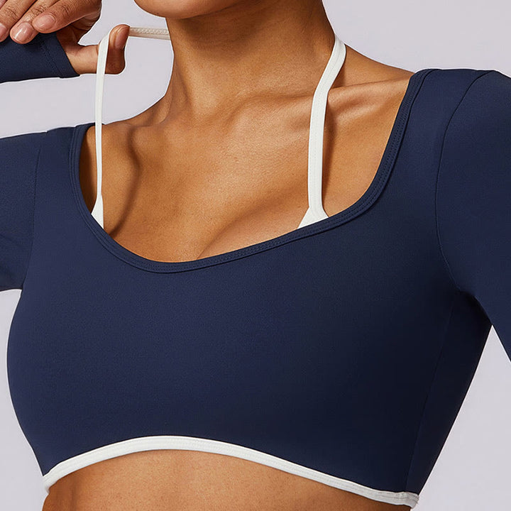 Buddha Stones無地 ホルターネック ブラ 長袖 クロップ タンクトップ パンツ スポーツ フィットネス ジム ヨガ 衣装 - image 9