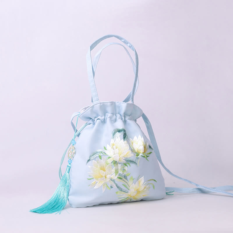 Buddha Stones蘇州刺繍蓮鹿花牡丹うさぎコットンリネントートバッグショルダーバッグハンドバッグ - image 1