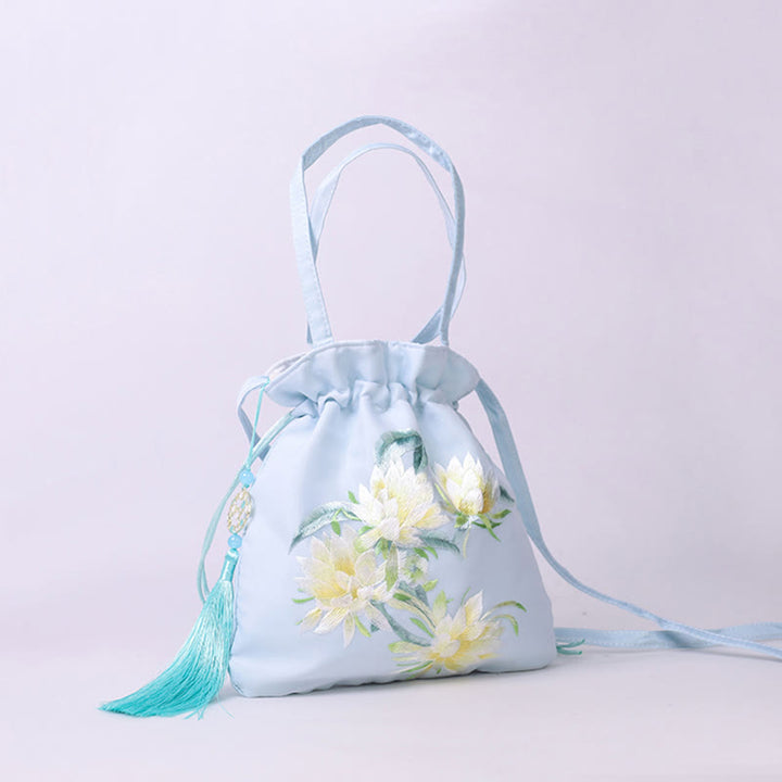 Buddha Stones蘇州刺繍蓮鹿花牡丹うさぎコットンリネントートバッグショルダーバッグハンドバッグ - image 1