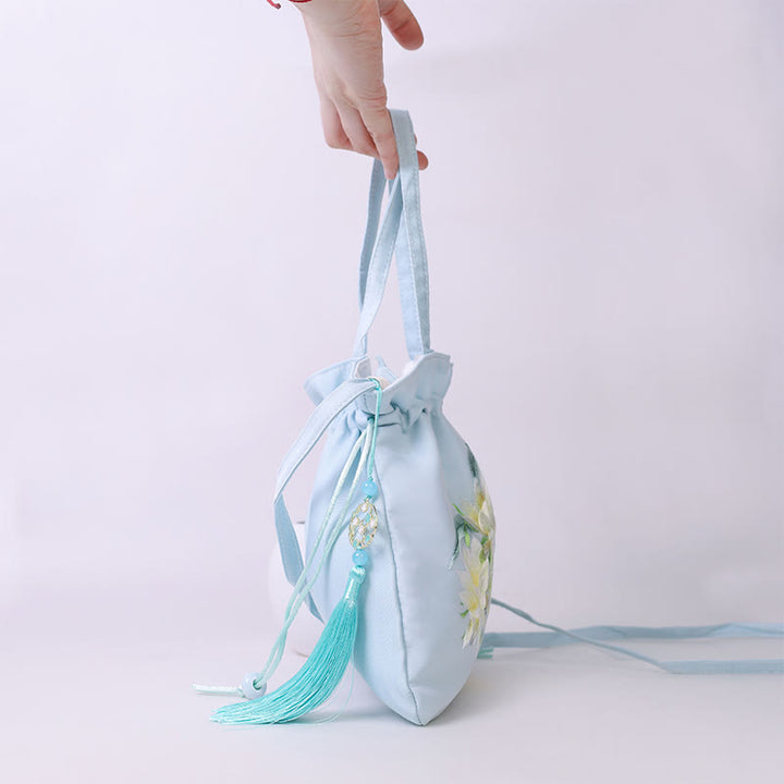 Buddha Stones蘇州刺繍蓮鹿花牡丹うさぎコットンリネントートバッグショルダーバッグハンドバッグ - image 5