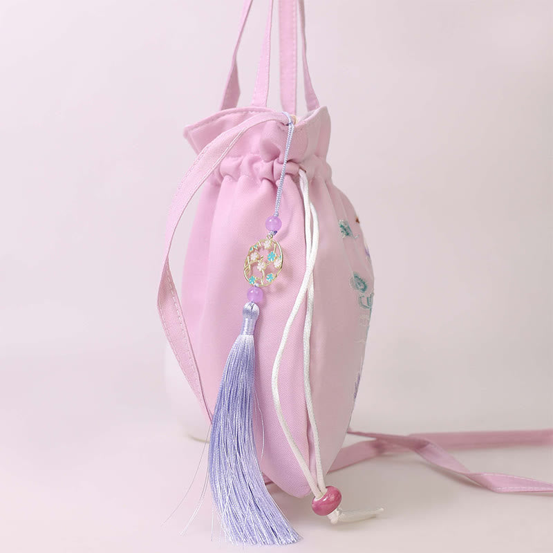 Buddha Stones蘇州刺繍蓮鹿花牡丹うさぎコットンリネントートバッグショルダーバッグハンドバッグ - image 12