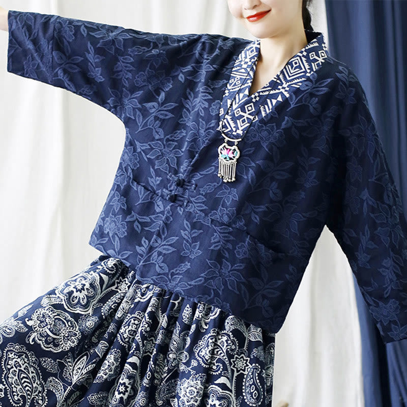 Buddha StonesフラワージャカードVネックロングスリーブジャケット