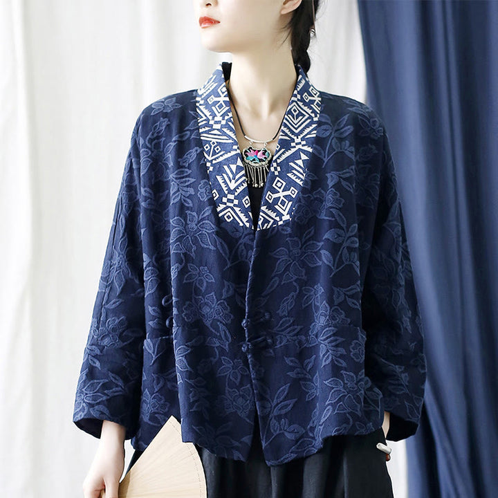 Buddha StonesフラワージャカードVネックロングスリーブジャケット