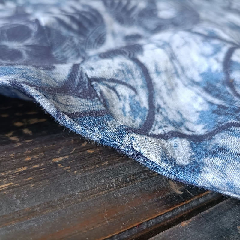 Buddha Stonesレトロブルーホワイトフラワーフロッグボタンデザイン長袖ラミーリネンジャケットシャツ - image 11