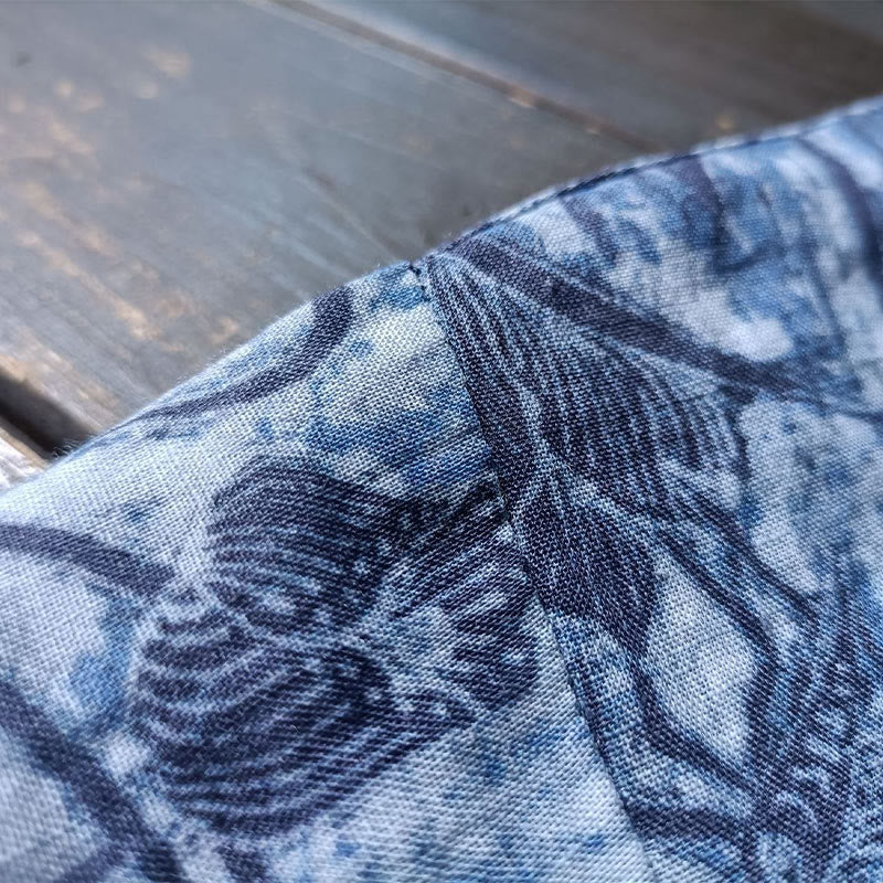 Buddha Stonesレトロブルーホワイトフラワーフロッグボタンデザイン長袖ラミーリネンジャケットシャツ - image 10