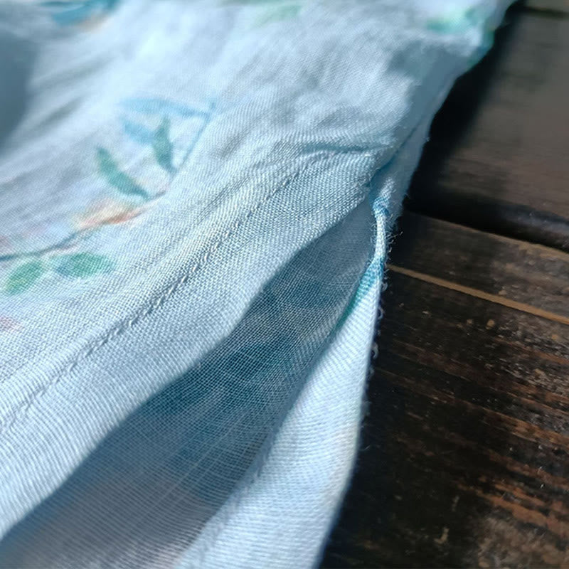 Buddha Stones、ライトグリーン、ピンクの花、緑の葉、カエルボタンの長袖ラミーリネンジャケットシャツ - image 14