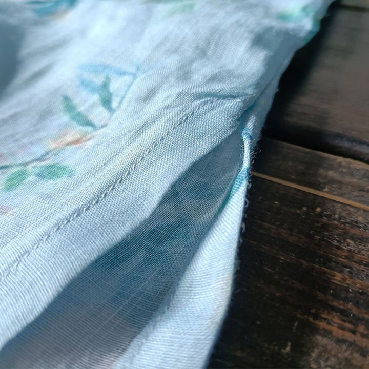 Buddha Stones、ライトグリーン、ピンクの花、緑の葉、カエルボタンの長袖ラミーリネンジャケットシャツ - image 14