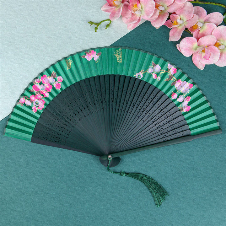 Buddha Stones桜 さくら 椿 手持ち シルク 竹 扇子 21cm