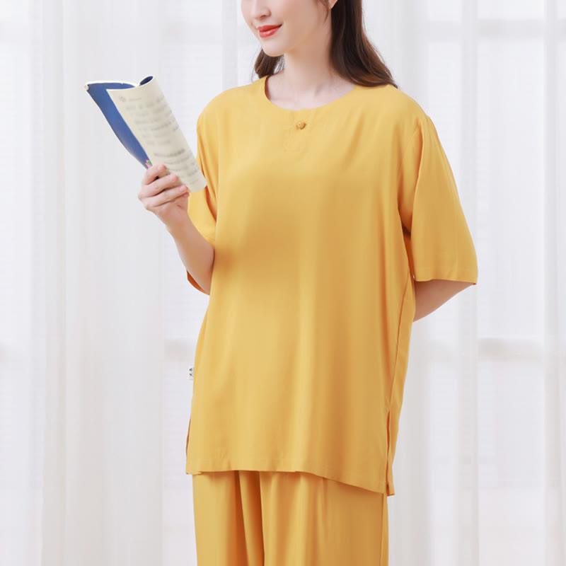 Buddha Stones 2点セット 半袖Tシャツ パンツ 瞑想 禅 太極拳 コットンリネン ユニセックスセット - image 4