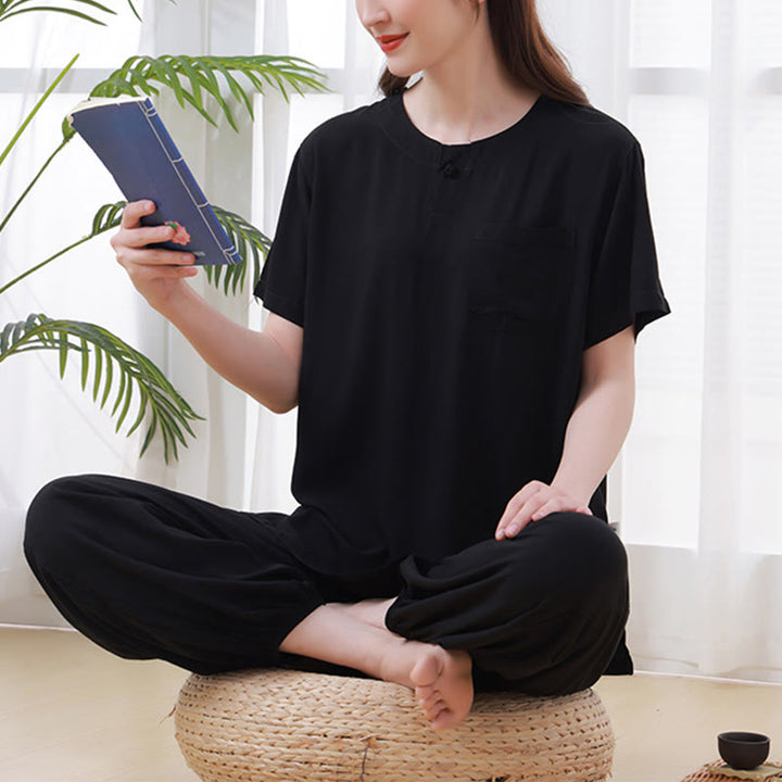 Buddha Stones 2点セット 半袖Tシャツ パンツ 瞑想 禅 太極拳 コットンリネン ユニセックスセット - image 15