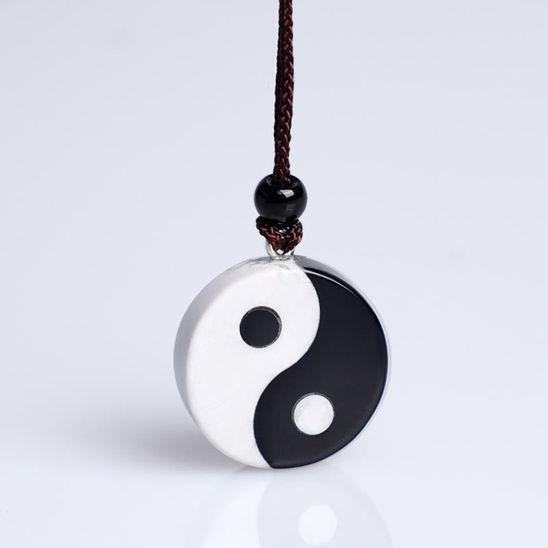 Buddha Stones天然黒曜石 ホワイトターコイズ 陰陽成就力ネックレスペンダント