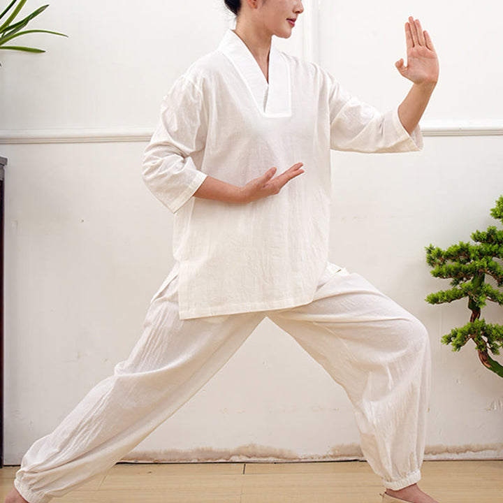 Buddha Stones柄 Vネック 七分袖 シャツ トップス パンツ 瞑想 禅 太極拳 服装 レディース セット 2点セット - image 21