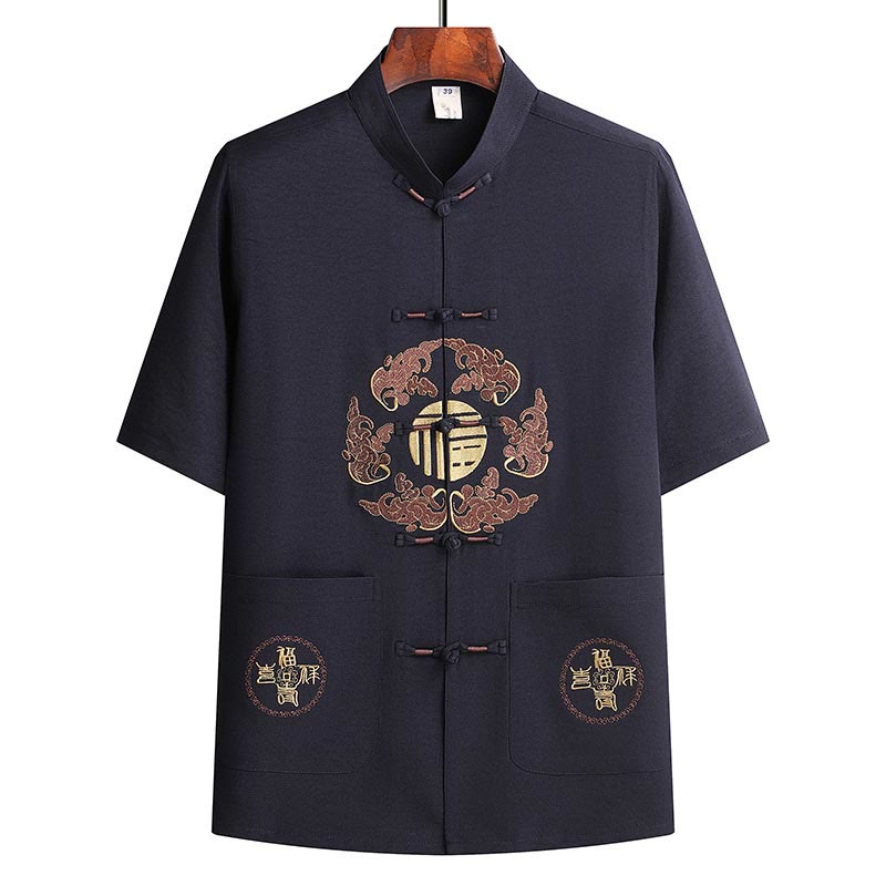 Buddha Stonesフーキャラクター唐装漢服伝統制服半袖トップスパンツ衣類メンズセット - image 19
