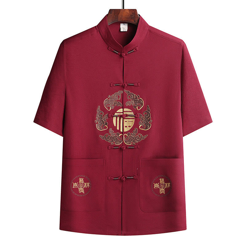 Buddha Stonesフーキャラクター唐装漢服伝統制服半袖トップスパンツ衣類メンズセット - image 22