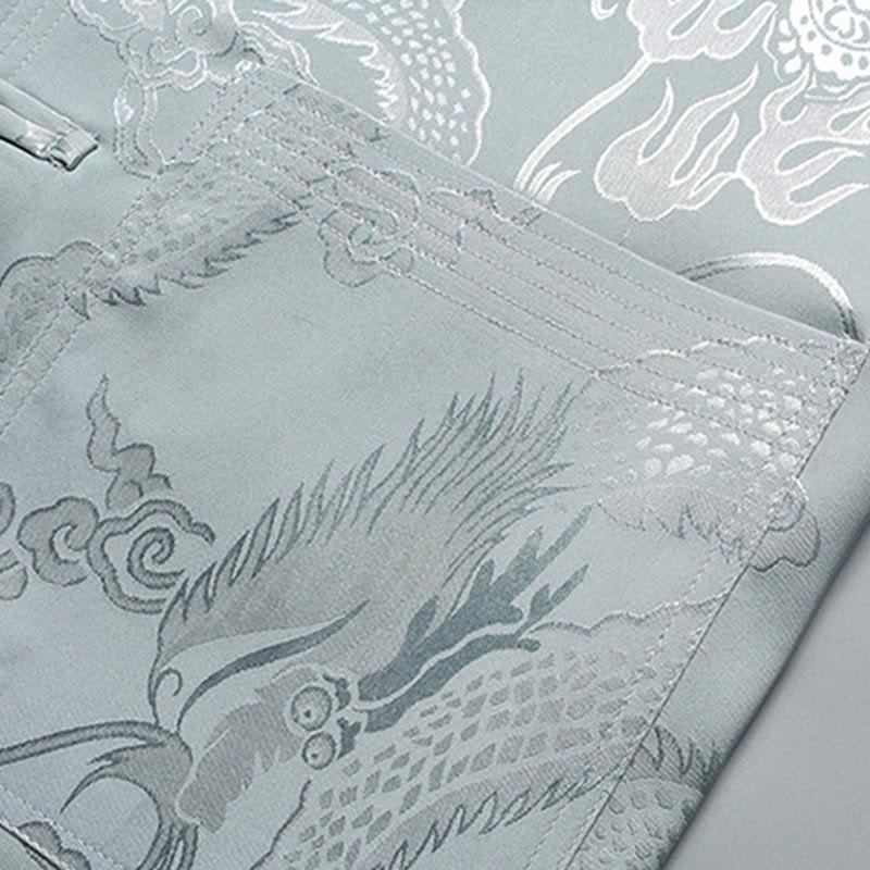 Buddha Stones龍柄唐装漢服伝統制服半袖トップスパンツ服装メンズセット - image 5