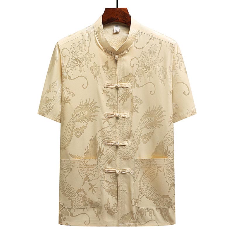 Buddha Stones龍柄唐装漢服伝統制服半袖トップスパンツ服装メンズセット - image 14