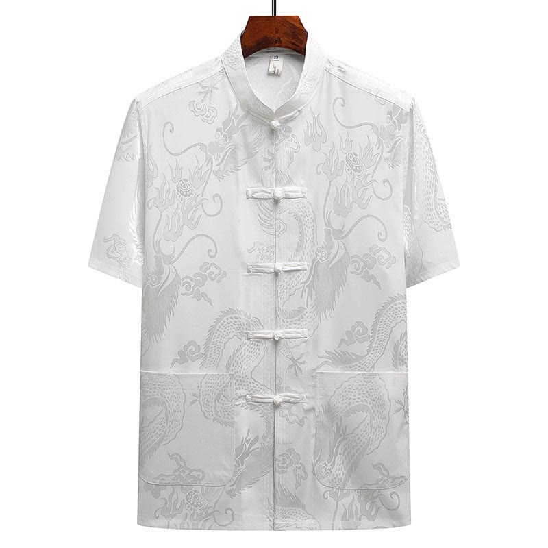 Buddha Stones龍柄唐装漢服伝統制服半袖トップスパンツ服装メンズセット - image 17