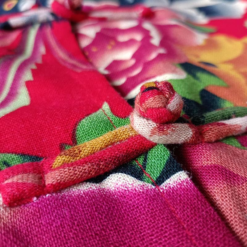 Buddha Stonesエスニックレッドフラワー牡丹カエルボタンコットンリネン長袖シャツジャケットポケット付き - image 10