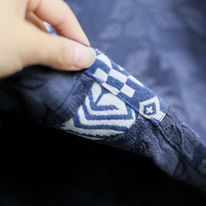 Buddha Stonesブルーフラワー 刺繍 ジャカード ミディドレス 七分袖 コットンドレス ポケット付き - image 9