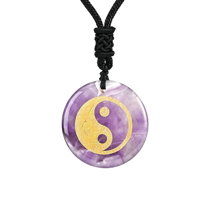 Buddha Stones各種クリスタルアメジストタイガーアイグリーンアベンチュリン陰陽スピリチュアルネックレスペンダント