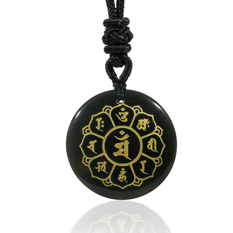 Buddha Stonesオーム・マニ・パドメ・フム天然水晶各種 黒曜石 強さのネックレスペンダント - image 3
