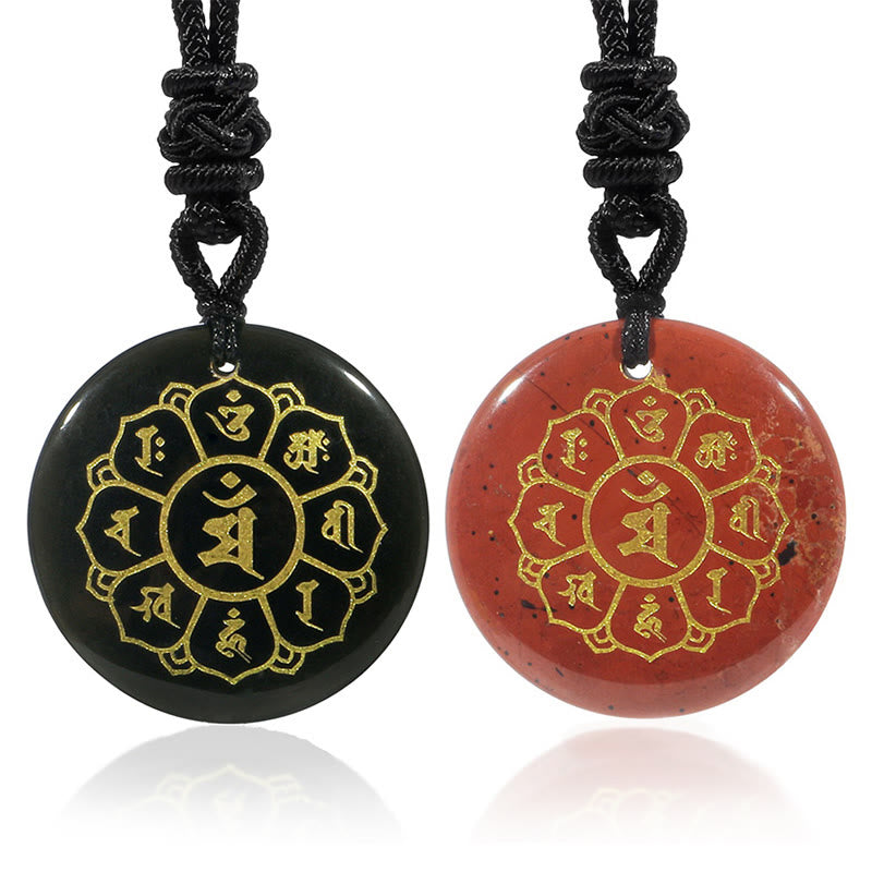 Buddha Stonesオーム・マニ・パドメ・フム天然水晶各種 黒曜石 強さのネックレスペンダント - image 4