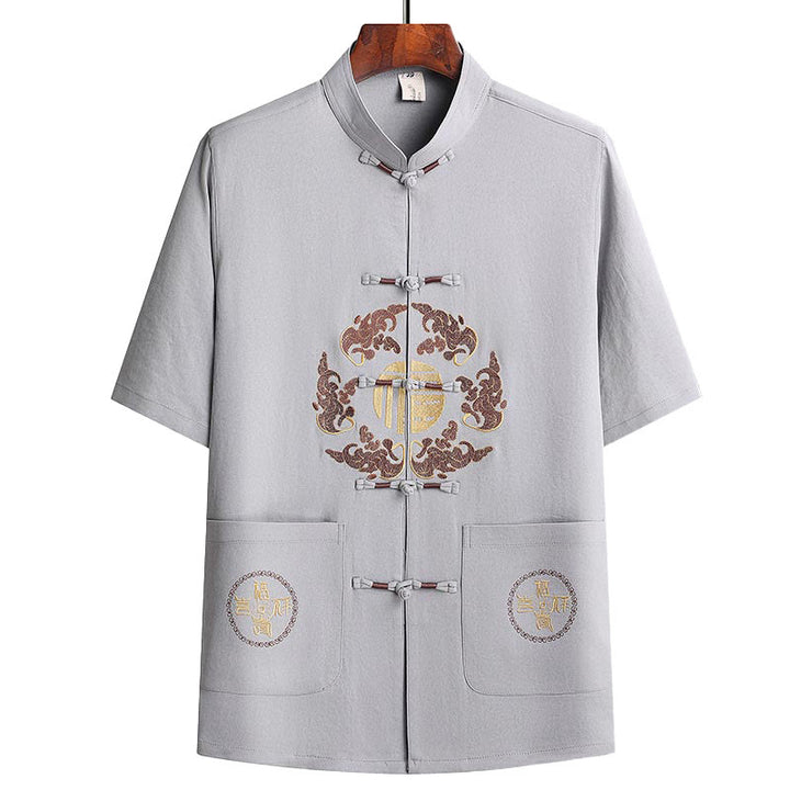 Buddha Stonesフーキャラクター唐装漢服伝統制服半袖トップスパンツ衣類メンズセット - image 6