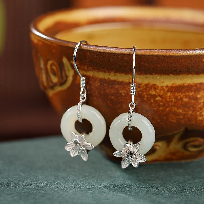 Buddha Stones925 スターリングシルバー 和田翡翠平和のお守りチャーム蘭 繁栄のイヤリング - 平和のお守りチャームシルバーオーキッド（925スターリングシルバーポスト） - image 4