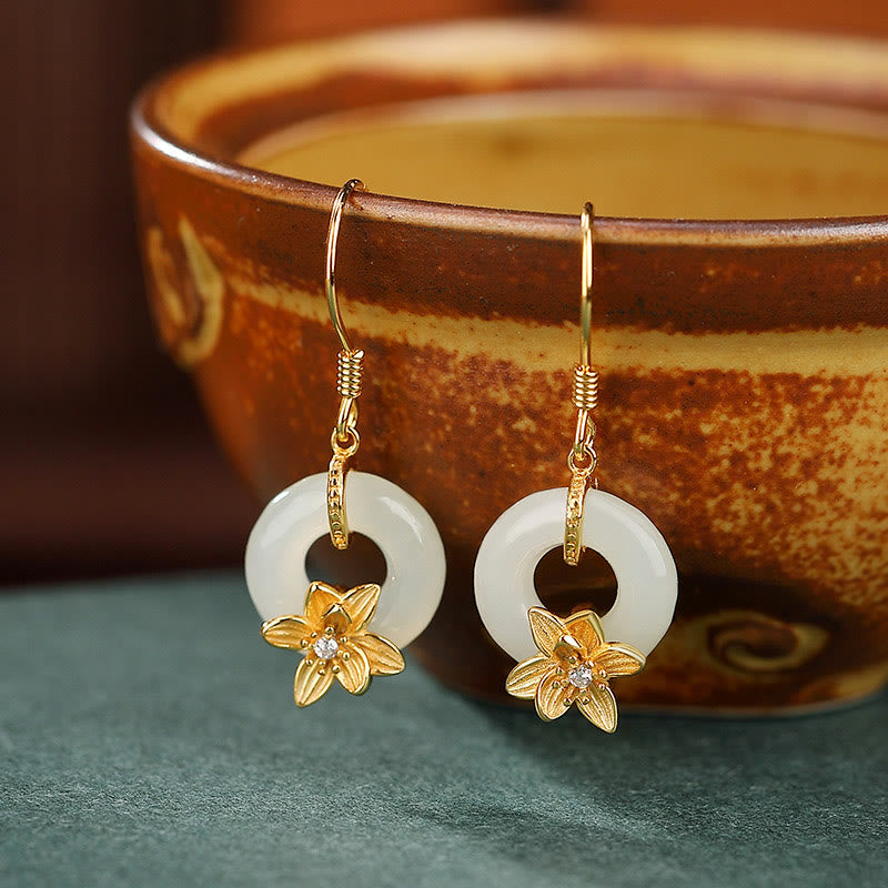 Buddha Stones925 スターリングシルバー 和田翡翠平和のお守りチャーム蘭 繁栄のイヤリング - 平和のお守りチャームゴールドオーキッド（925スターリングシルバーポスト） - image 0