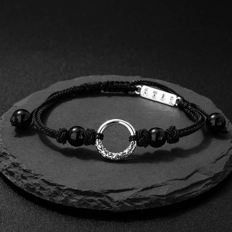 Buddha Stones 925スターリングシルバー ブラックオニキス平和のお守りチャーム守護ブレスレット - ブラックオニキス平和のお守りチャーム（手首周り：14～26cm） - image 0