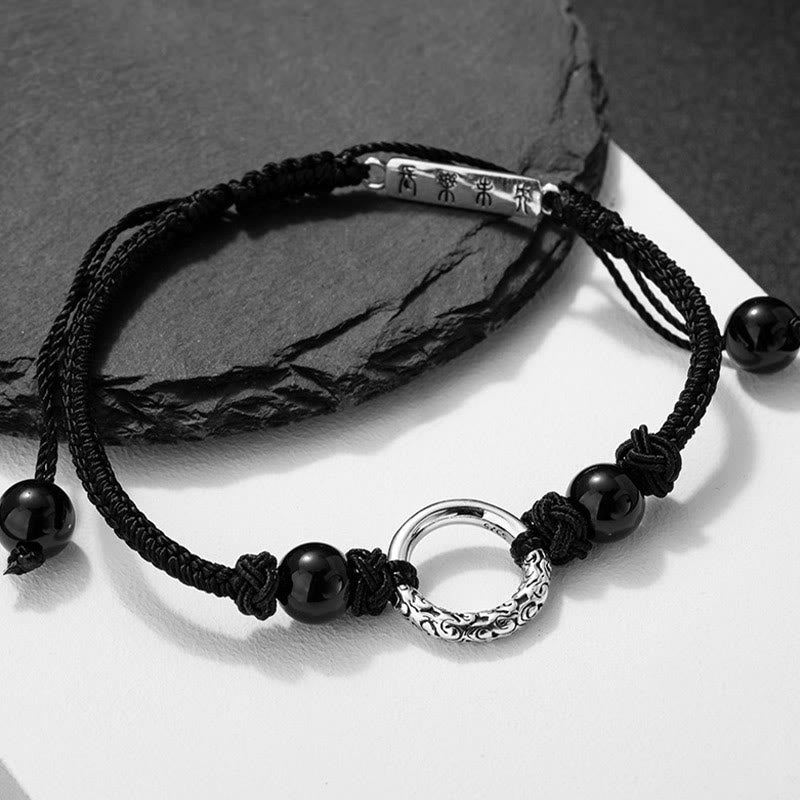 Buddha Stones 925スターリングシルバー ブラックオニキス平和のお守りチャーム守護ブレスレット - image 1