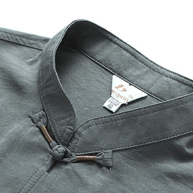 Buddha Stones龍風キャラクター唐装 伝統的半袖シャツ ワイドレッグパンツ 衣類 メンズセット - image 3