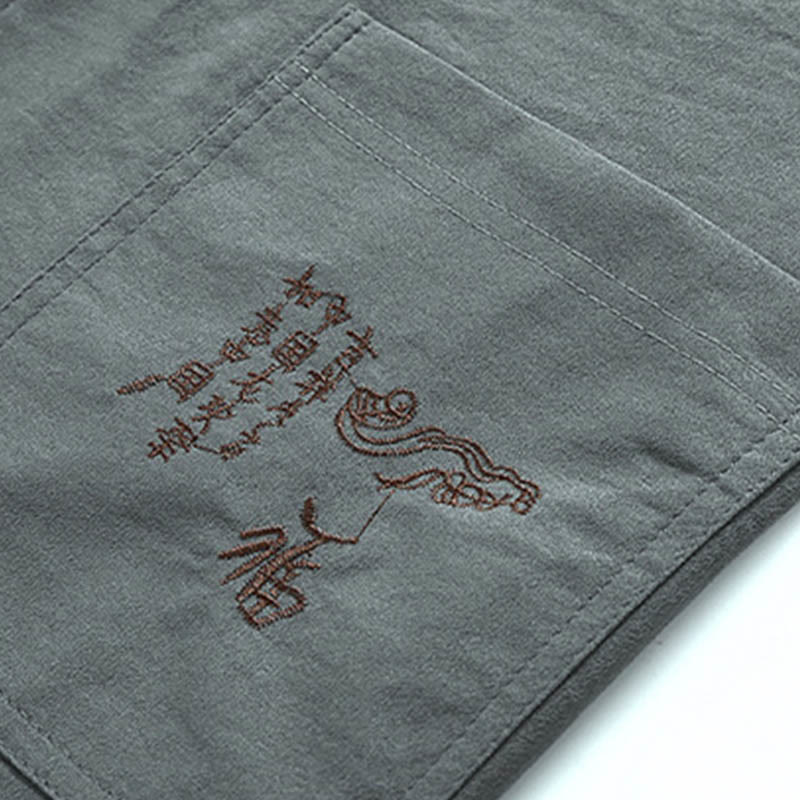 Buddha Stones龍風キャラクター唐装 伝統的半袖シャツ ワイドレッグパンツ 衣類 メンズセット - image 10