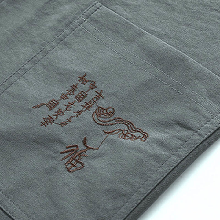 Buddha Stones龍風キャラクター唐装 伝統的半袖シャツ ワイドレッグパンツ 衣類 メンズセット - image 10