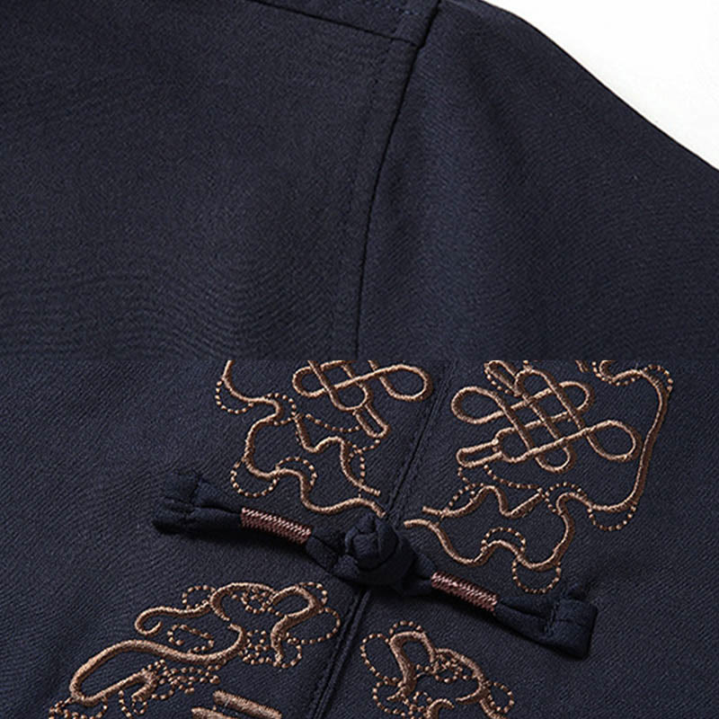 Buddha Stonesフーキャラクター中国結び刺繍唐装伝統的な半袖トップスパンツ服メンズセット - image 9