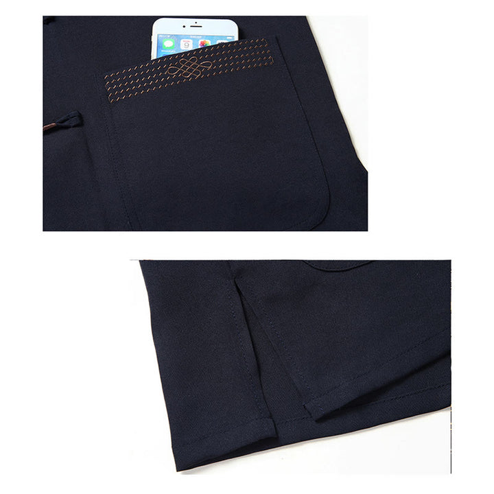 Buddha Stonesフーキャラクター中国結び刺繍唐装伝統的な半袖トップスパンツ服メンズセット - image 15